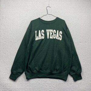 New York Popular Crewneck Pullover Sweatshirt Las Vegas Spell out Green Sz M